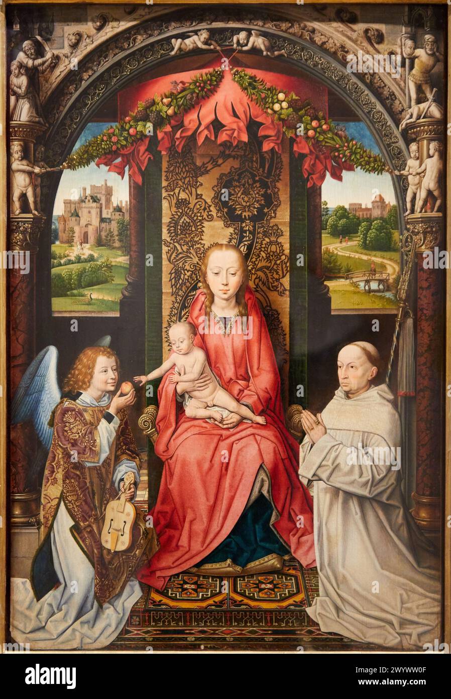 "Vierge à l'Enfant avec un ange et un donateur", 1499-1509, Flandre, Ecole de (École flamande), d'après Hans Memling, Petit Palais Musée des Beaux Arts de la Ville de Paris, Francia, Europa. Foto Stock