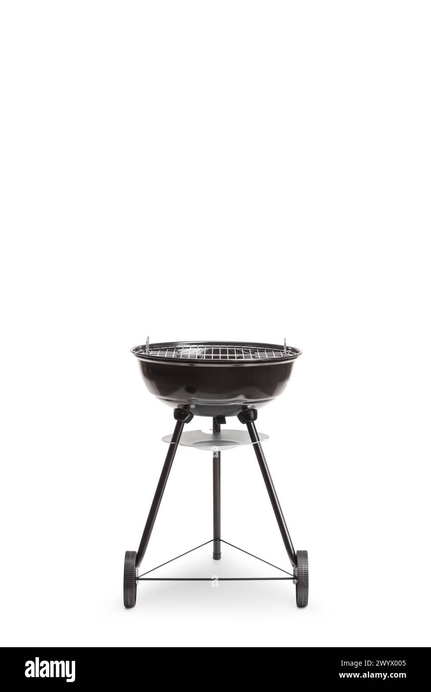 Foto studio di una griglia barbecue su ruote isolata su sfondo bianco Foto Stock