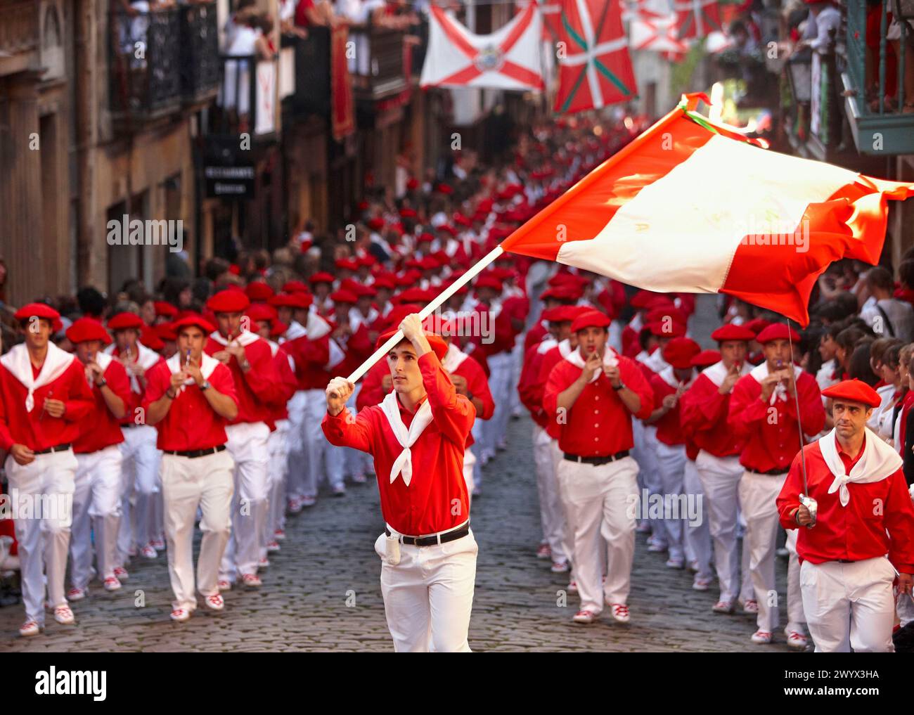 "Alarde", Hondarribia, Guipuzcoa, Paesi Baschi, Spagna. Foto Stock