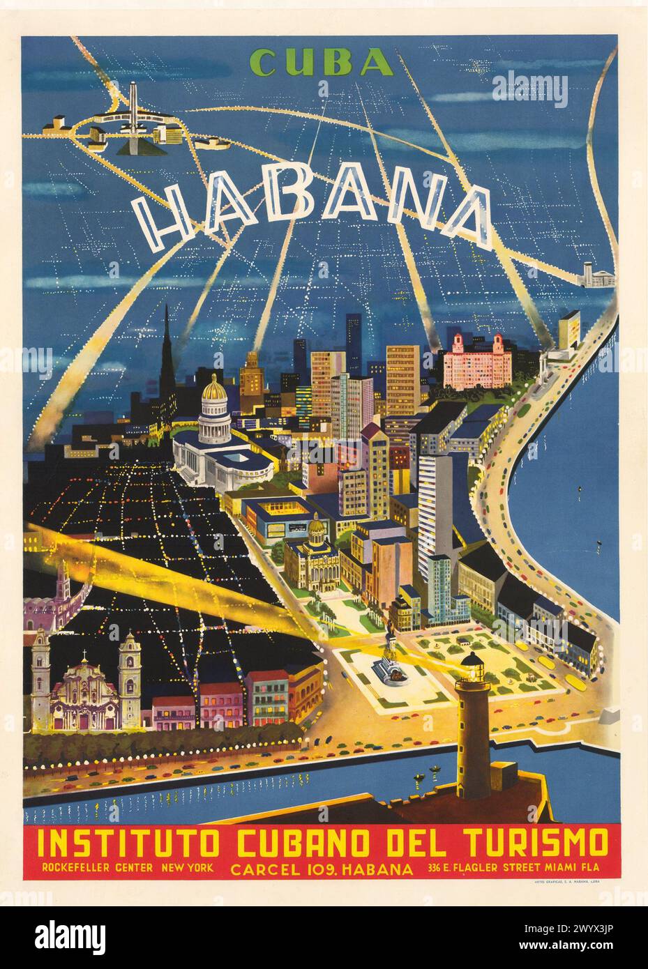 Vintage Habana (l'Avana), Cuba Travel poster, circa 1950 Foto Stock