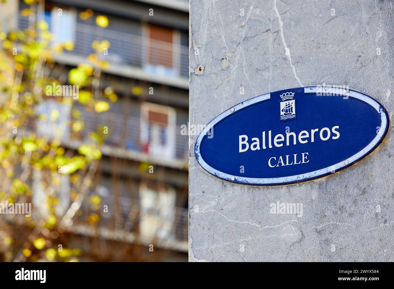 Street plate calle Balleneros, Baleazale kalea, Donostia, San Sebastian, Gipuzkoa, paesi Baschi, Spagna, Europa. Foto Stock