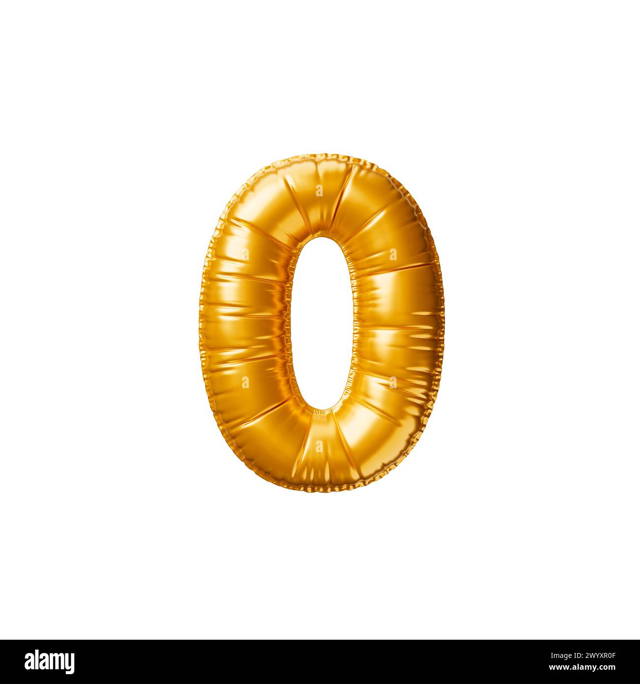 Palloncino d'oro numero 0. illustrazione di rendering 3d. Foto Stock