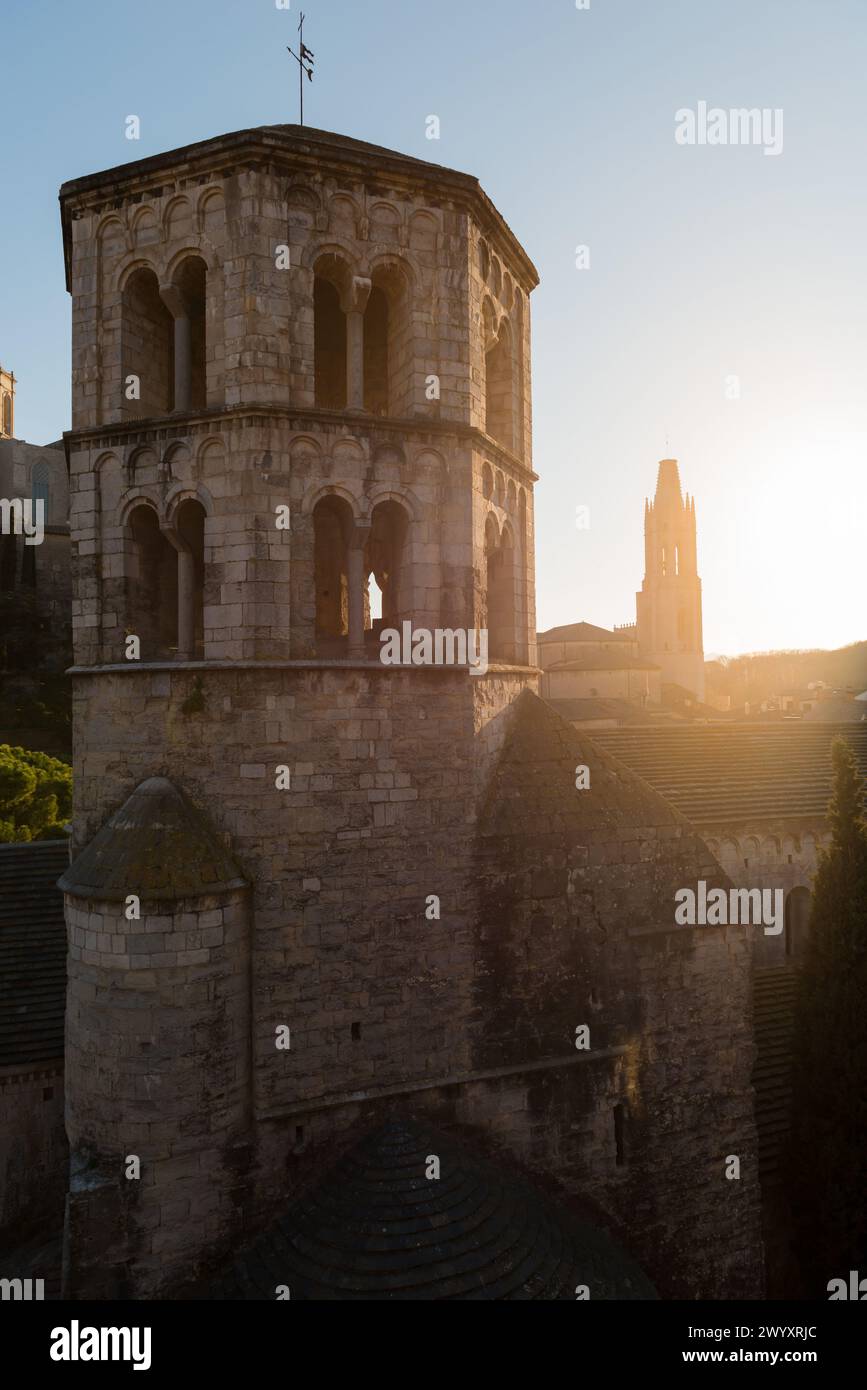 Sant Pere de Galligants, chiesa romanica di Girona, Spagna Foto Stock