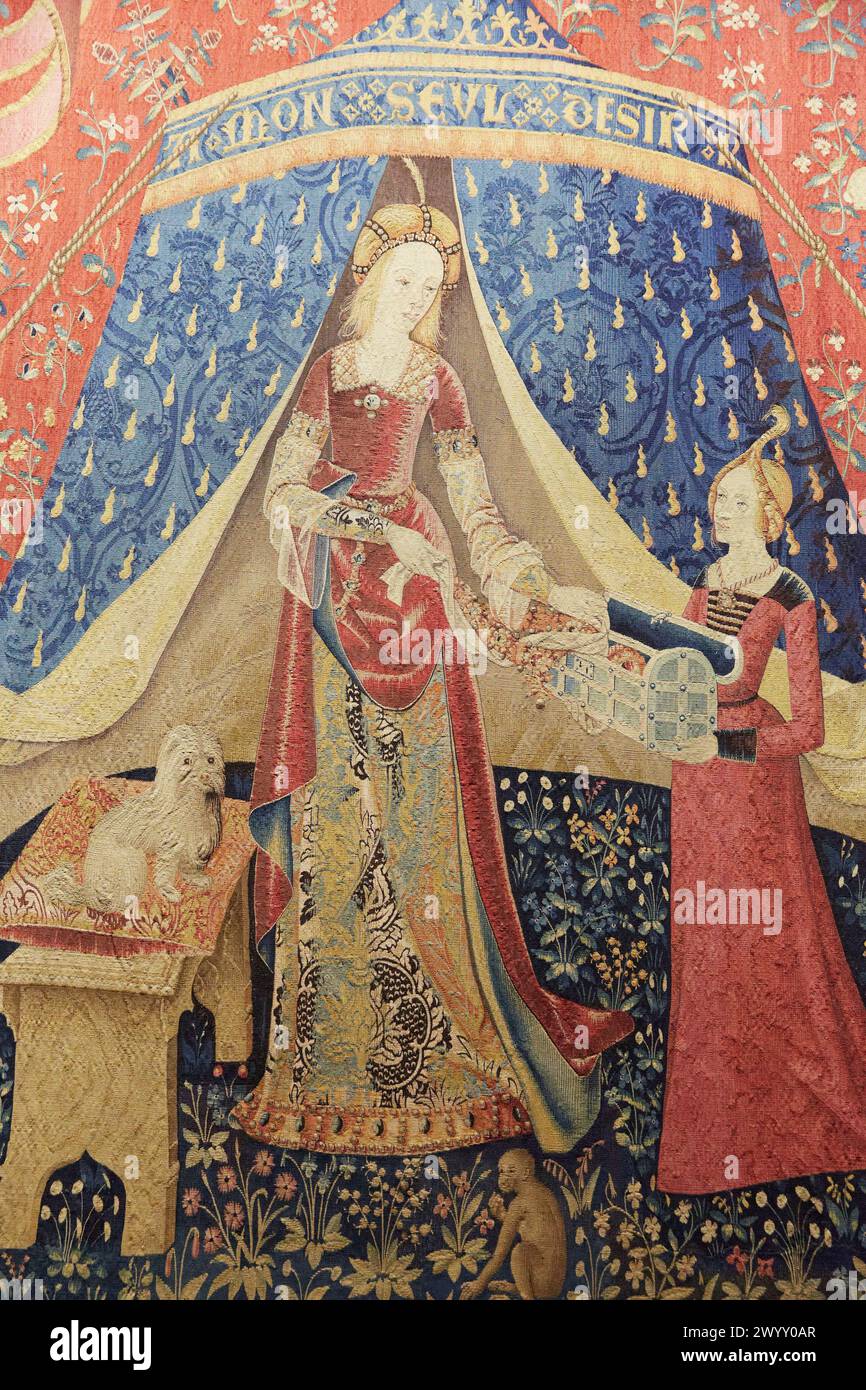 La signora e l'unicorno. La Dame à la licorne. Parigi, 1500. Museo del Medioevo dell'età del Moyen, l'ex Hotel de Cluny. Museo di Cluny. Parigi. Foto Stock
