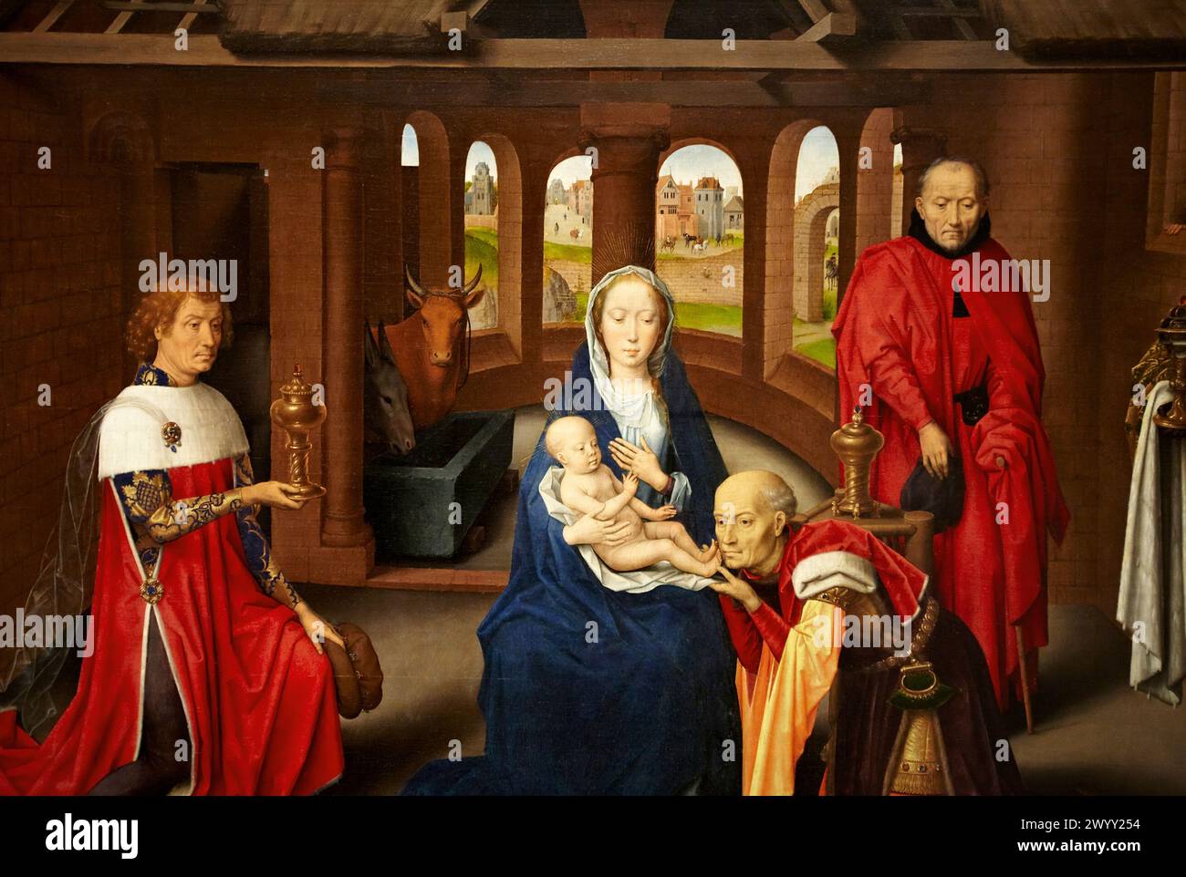 "Tríptico de la Adoración de los Magos", 1470-1472, Hans Memling, Museo del Prado, Madrid, Spagna. Foto Stock