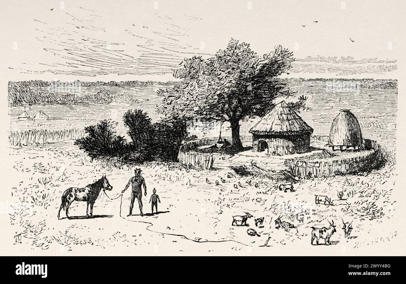 Abitazioni tradizionali del gruppo etnico Mofou, Ciad. Africa centrale. Disegno di Ivan Pranishnikoff (1841 - 1909) viaggio da Borno a Baguirmi 1872 del Dr. Gustav Hermann Nachtigal (1834 - 1885) le Tour du Monde 1880 Foto Stock