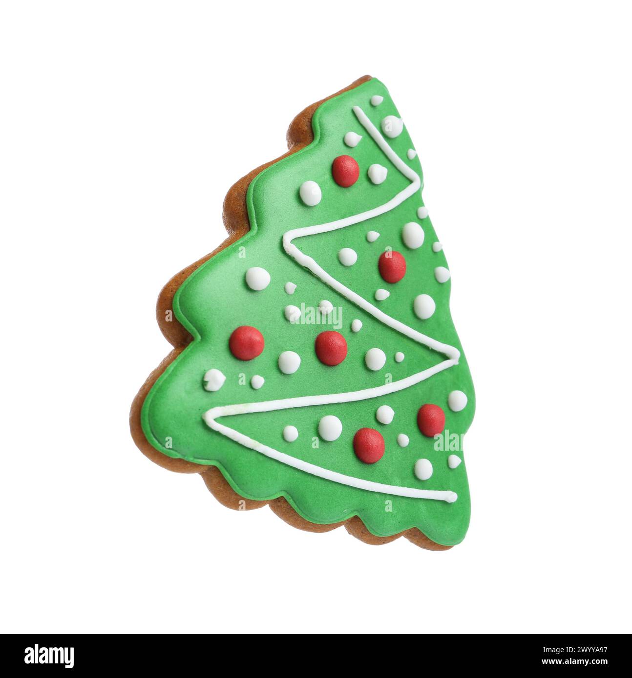 Biscotto natalizio a forma di abete isolato su bianco Foto Stock