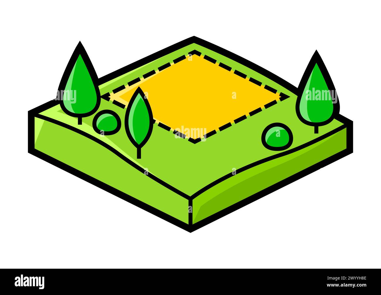 Icona del tracciato del terreno in stile isometrico. Immagine immobiliare per sito Web, app, logo, design dell'interfaccia utente. Illustrazione Vettoriale