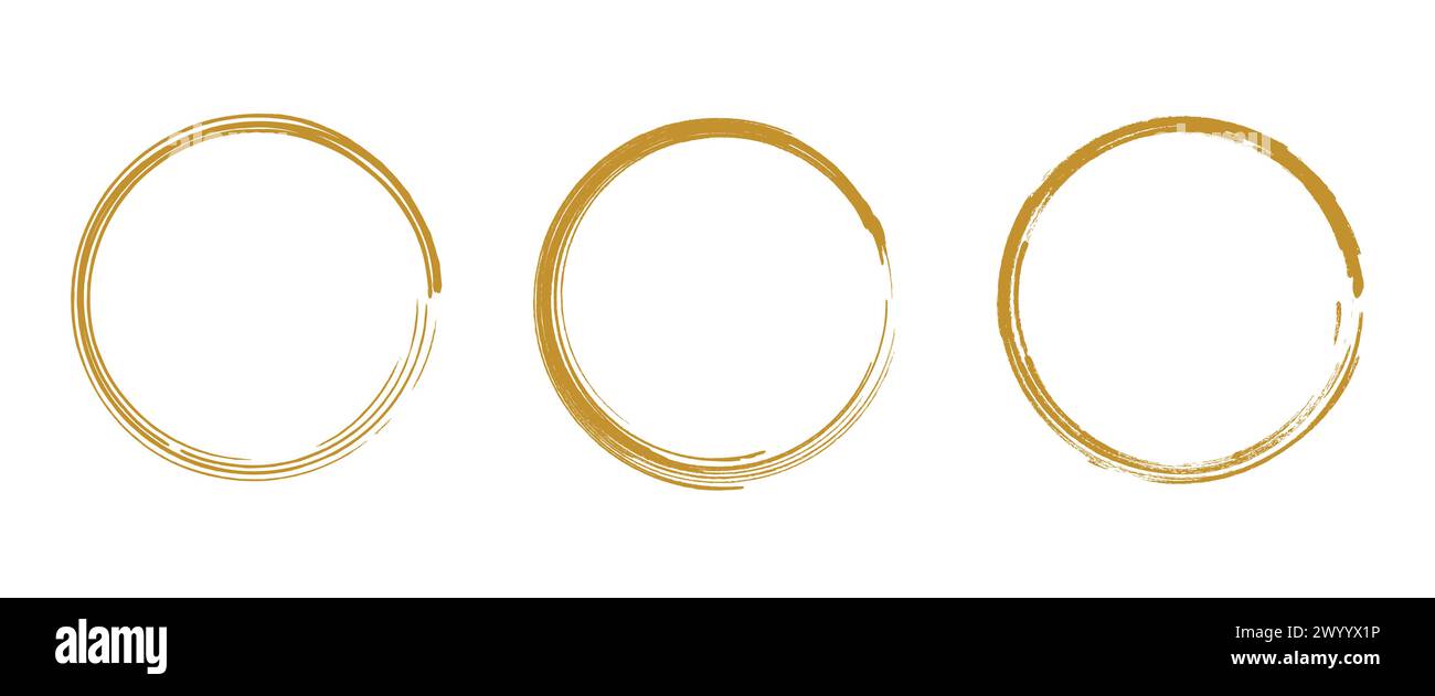 Telaio rotondo in oro disegnato a mano, vettore cerchio dorato disegnato a mano. Illustrazione Vettoriale