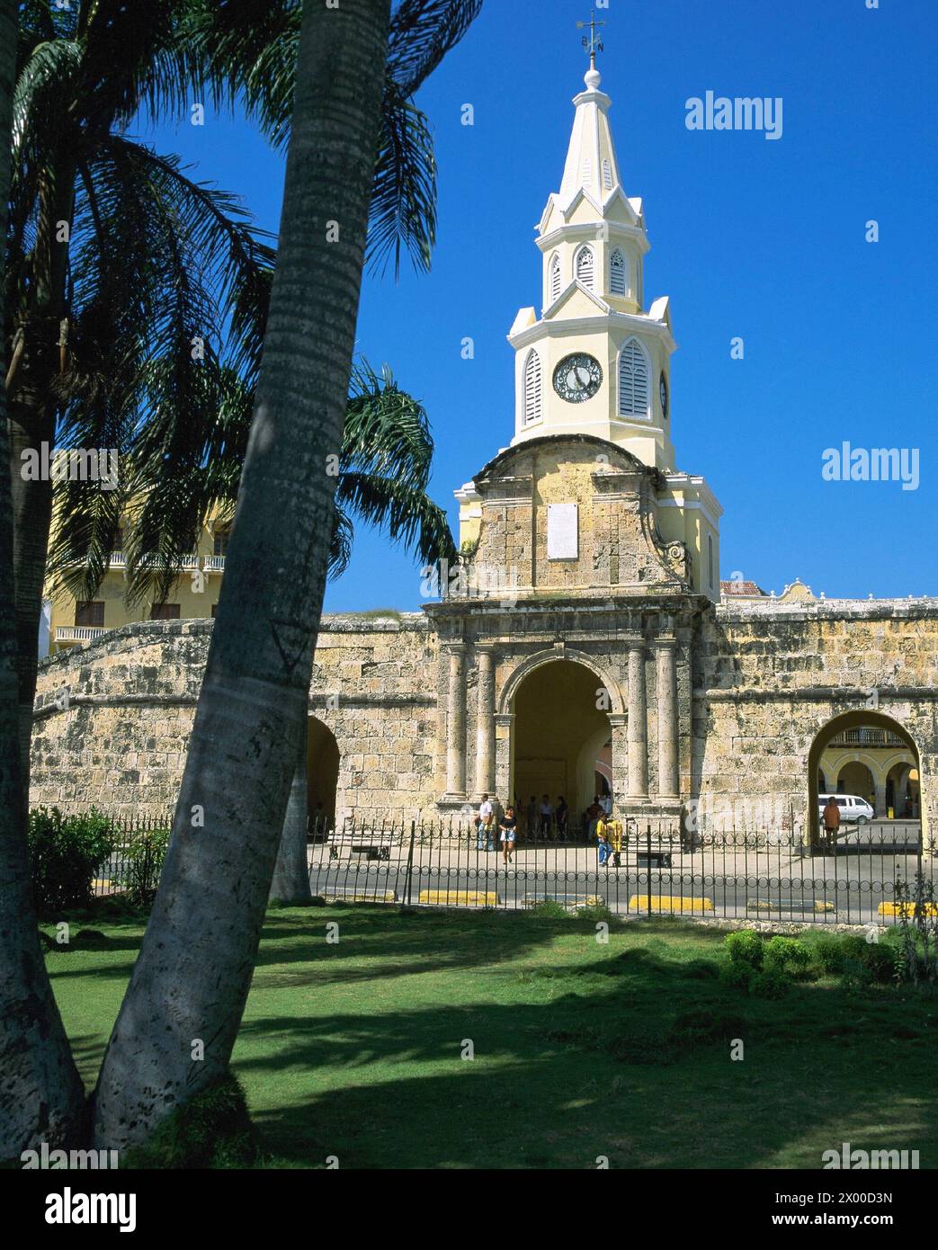 Torre dell'Orologio, ingresso principale della città Vecchia. Cartagena de Indias. Colombia. Foto Stock