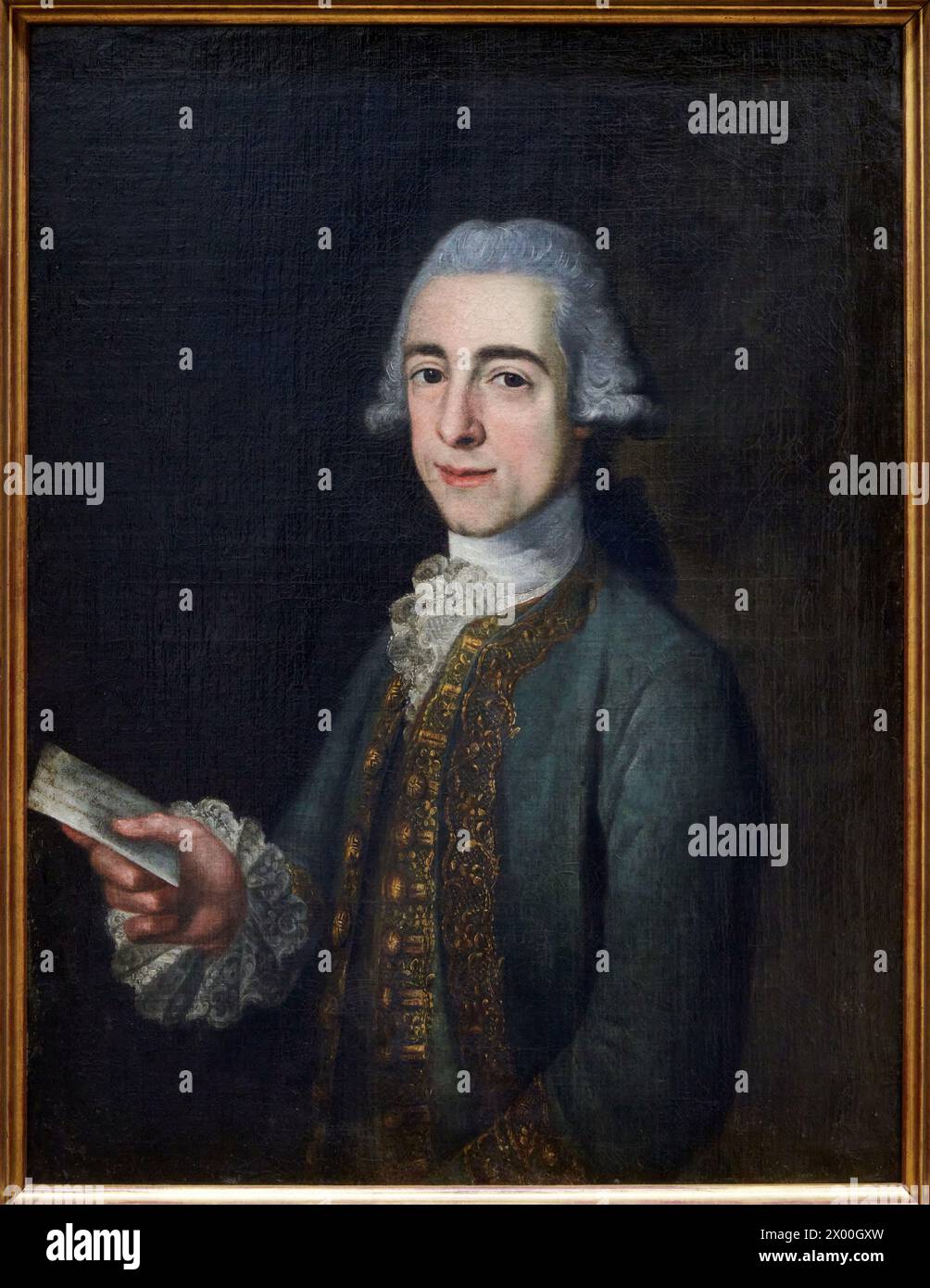 Spagnolo anonimo, seguace di Joaquín Inza, Ritratto dell'uomo con banconota, c. 1780, Museo delle Belle Arti, Museo Bellas Artes, Oviedo, Asturie, Spagna. Foto Stock