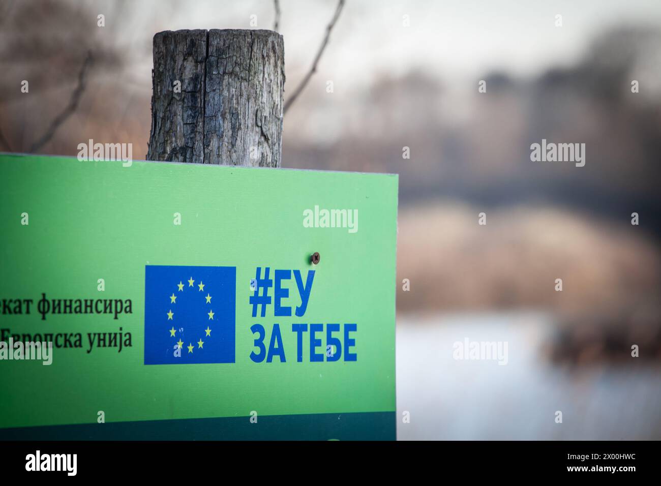 Immagine del logo del programma EU za tebe su un progetto di finanziamento in Serbia, a Belgrado, finanziato dall'unione europea. Foto Stock