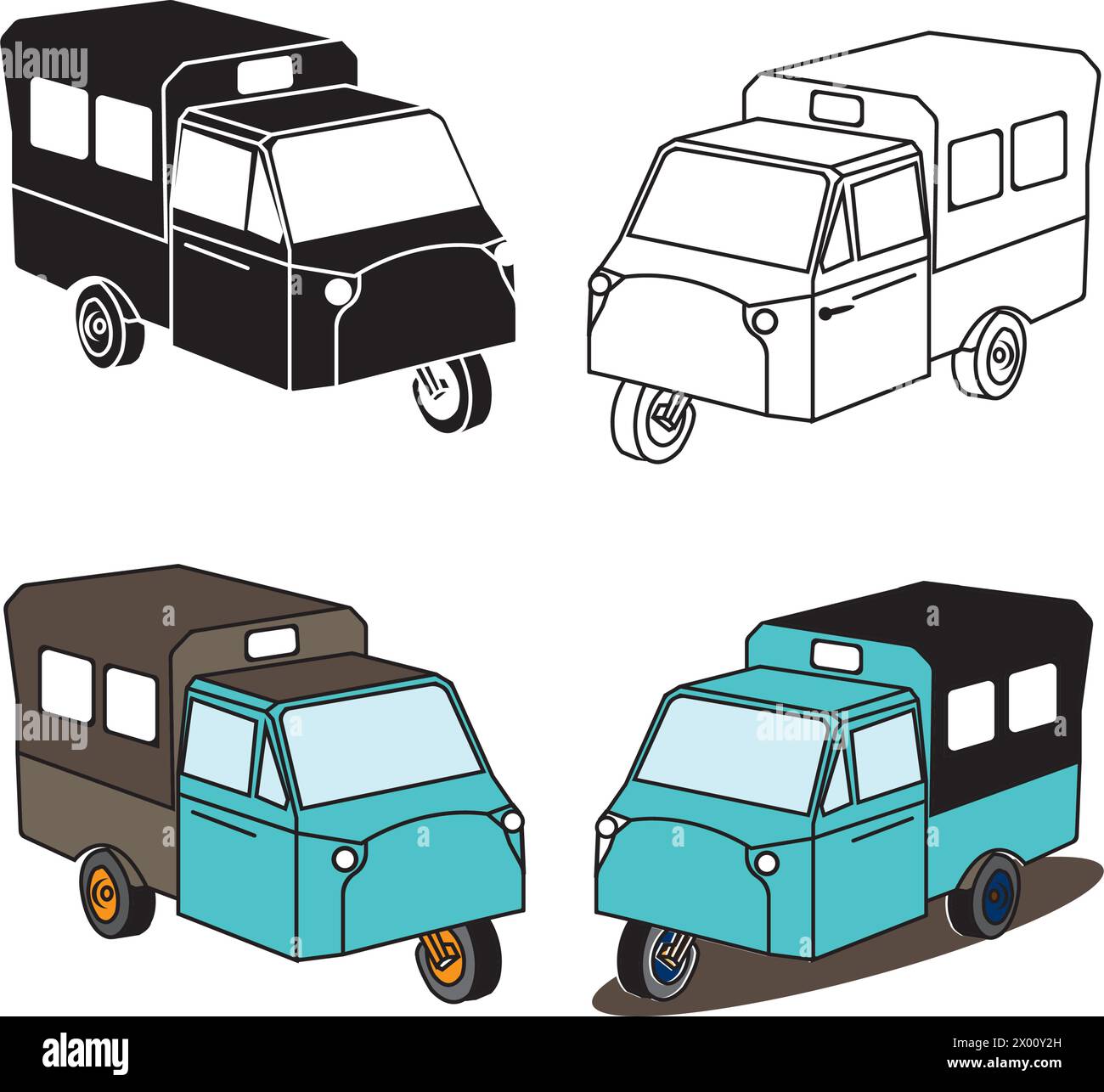 icona del simbolo del risciò motorizzato a 3 ruote Illustrazione Vettoriale