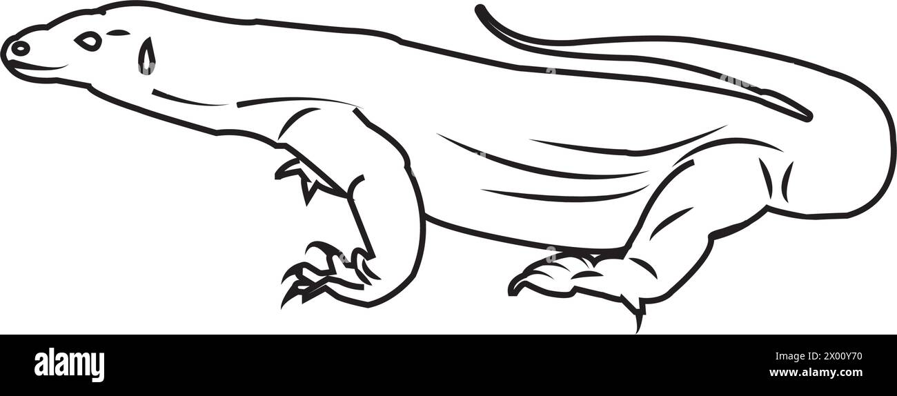 Icona del drago di Komodo, un raro animale trovato in Indonesia Illustrazione Vettoriale