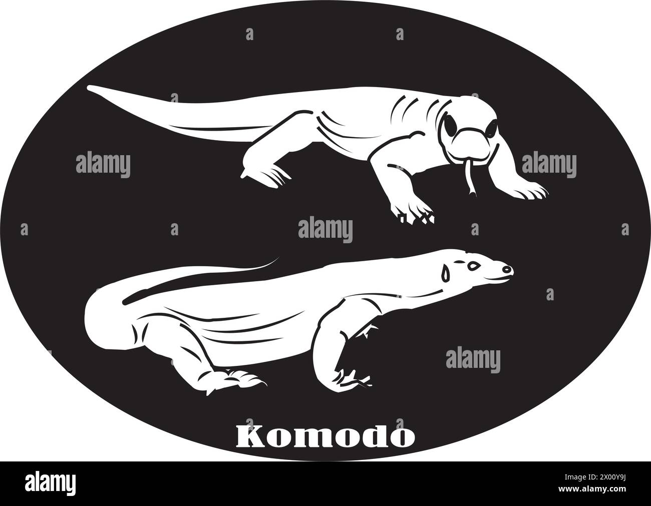Icona del drago di Komodo, un raro animale trovato in Indonesia Illustrazione Vettoriale