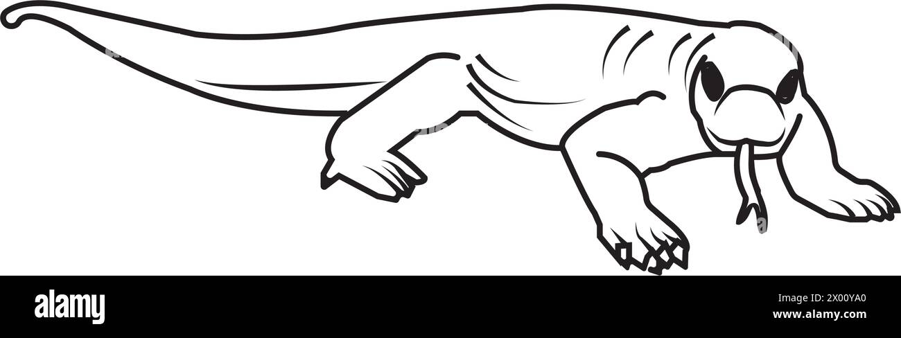 Icona del drago di Komodo, un raro animale trovato in Indonesia Illustrazione Vettoriale