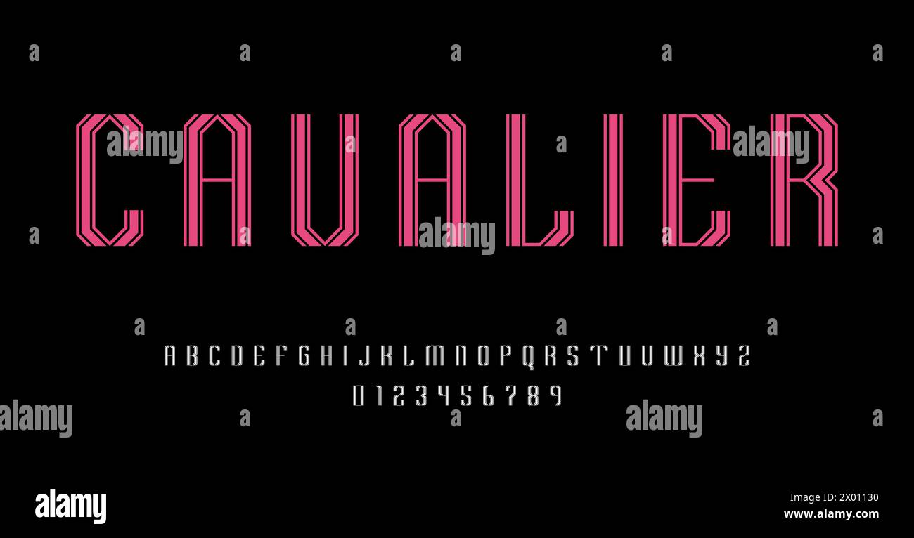 Set di font alfabeti lettere e numeri astratti moderno design con linee illustrazione vettoriale Illustrazione Vettoriale