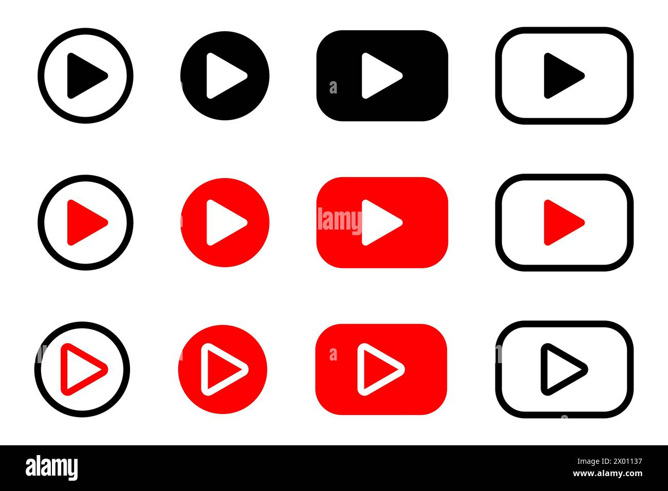 Icone dei pulsanti di riproduzione di varie forme. Illustrazione Vettoriale