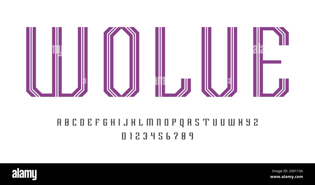 Set di font alfabeti lettere e numeri astratti moderno design con linee illustrazione vettoriale Illustrazione Vettoriale