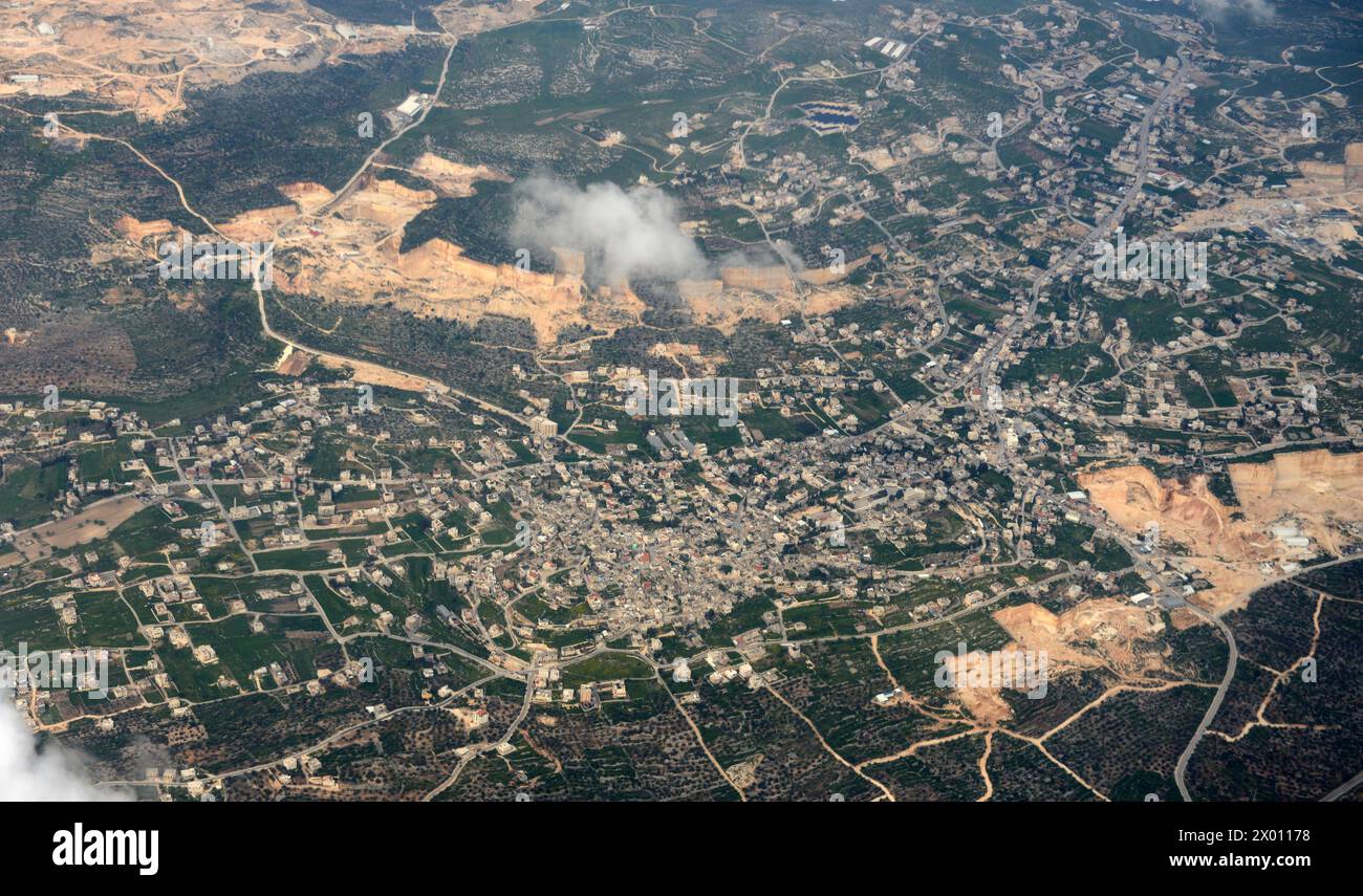 Veduta aerea di Jama'in, una città palestinese nel Governatorato di Nablus dello Stato di Palestina. Foto Stock