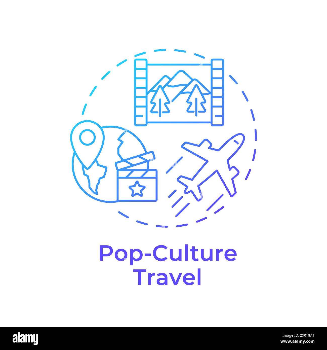 Icona del concetto di gradiente blu da viaggio con cultura pop Illustrazione Vettoriale