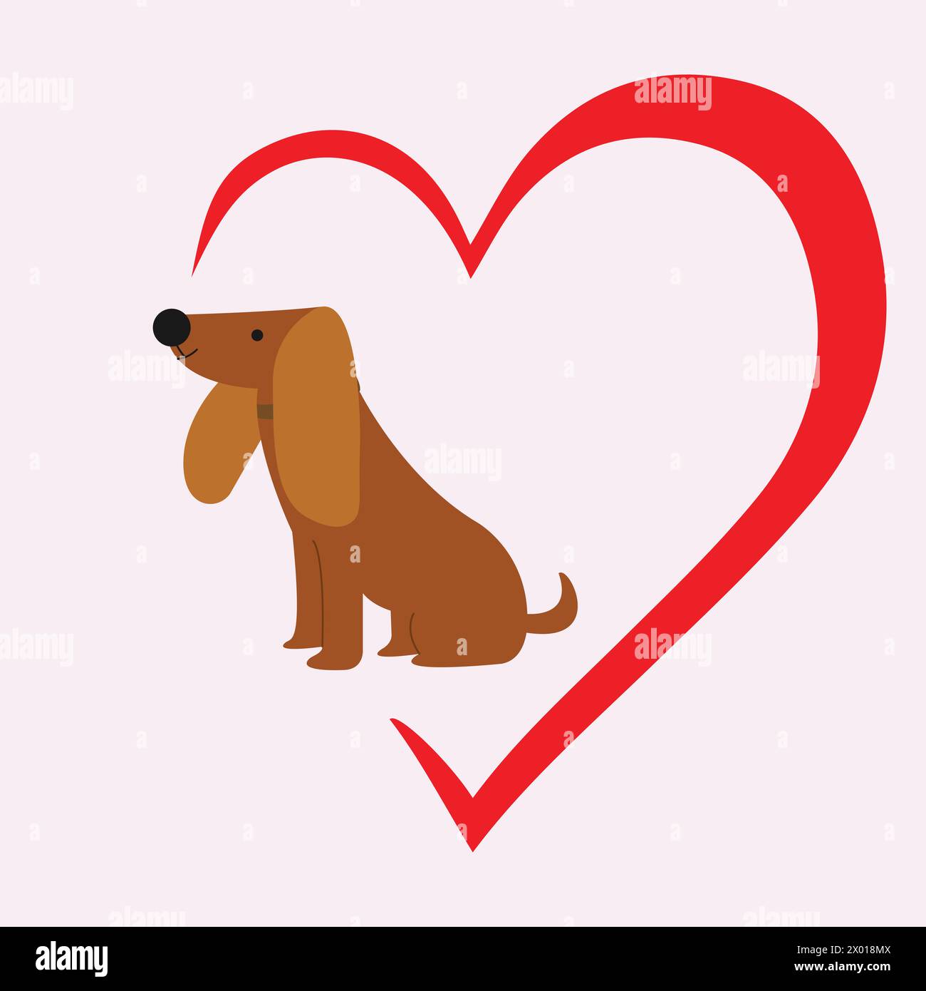 Forma a cuore rosso e cane, amore cani concetto Illustrazione Vettoriale