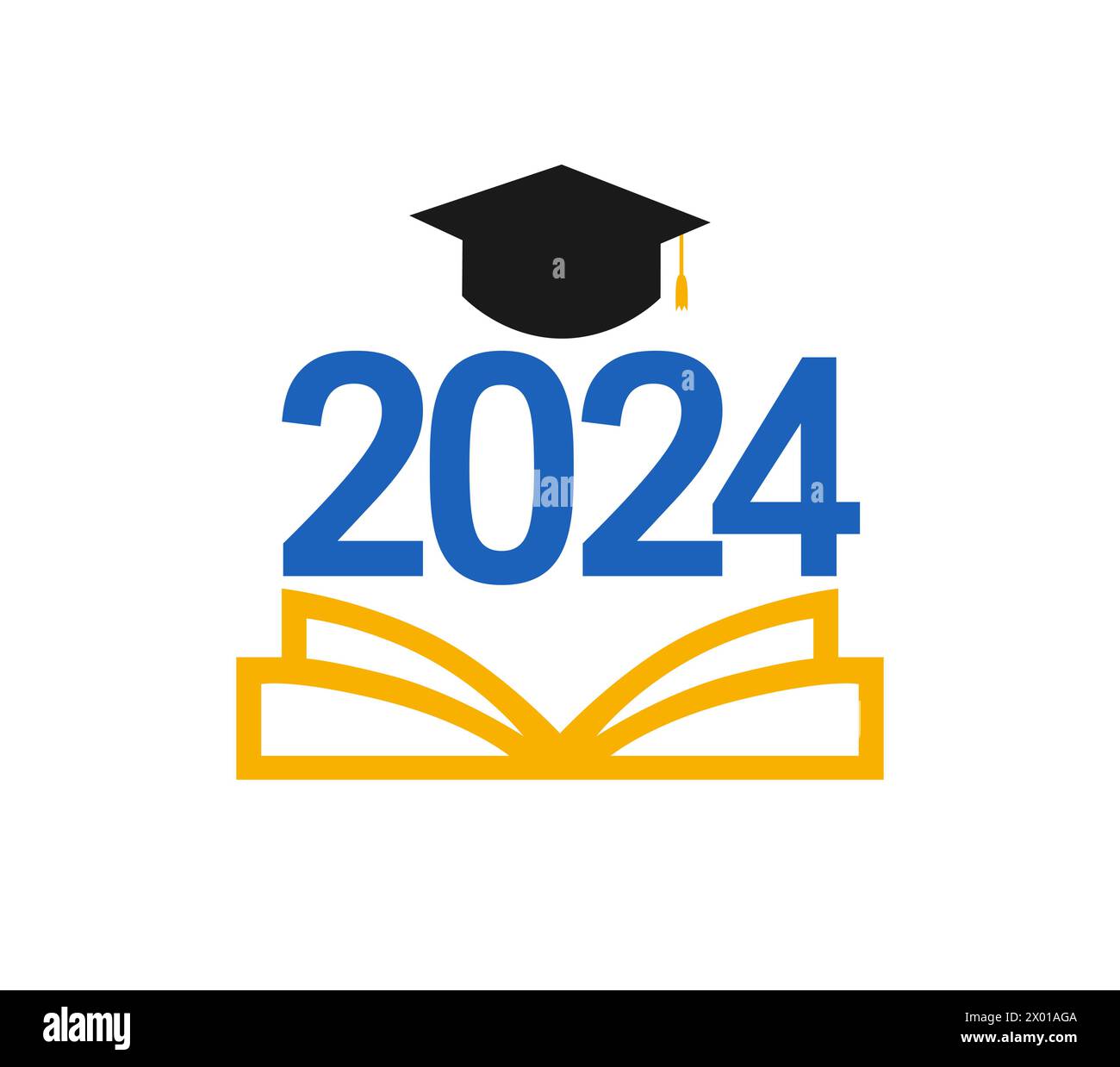 Logo didattico per classe 2024 laureati. Distintivo isolato. Modello di banner scolastico. Studenti di 2024 icona creativa. Bentornato a scuola Illustrazione Vettoriale