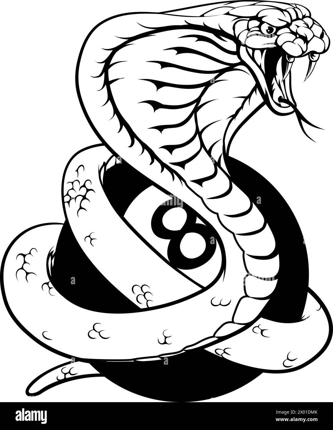 Cobra Snake Pool 8 Ball Biliardo Mascot Cartoon Illustrazione Vettoriale