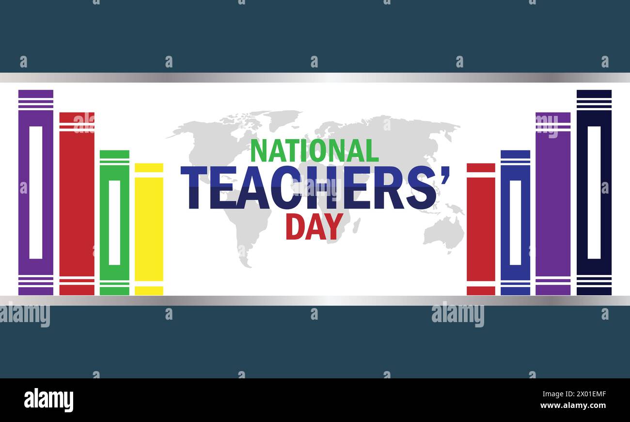 Carta da parati National Teachers Day con forme e tipografia, striscione, scheda, poster, modello. Festa nazionale degli insegnanti, background Illustrazione Vettoriale