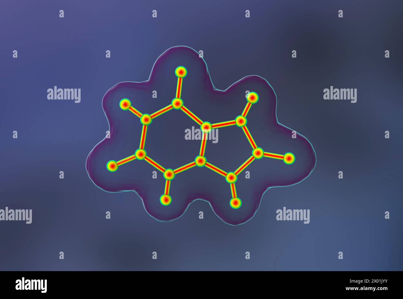 Illustrazione della struttura molecolare dell'acido urico, un composto con significato clinico collegato alla gotta e ai disturbi metabolici. Foto Stock