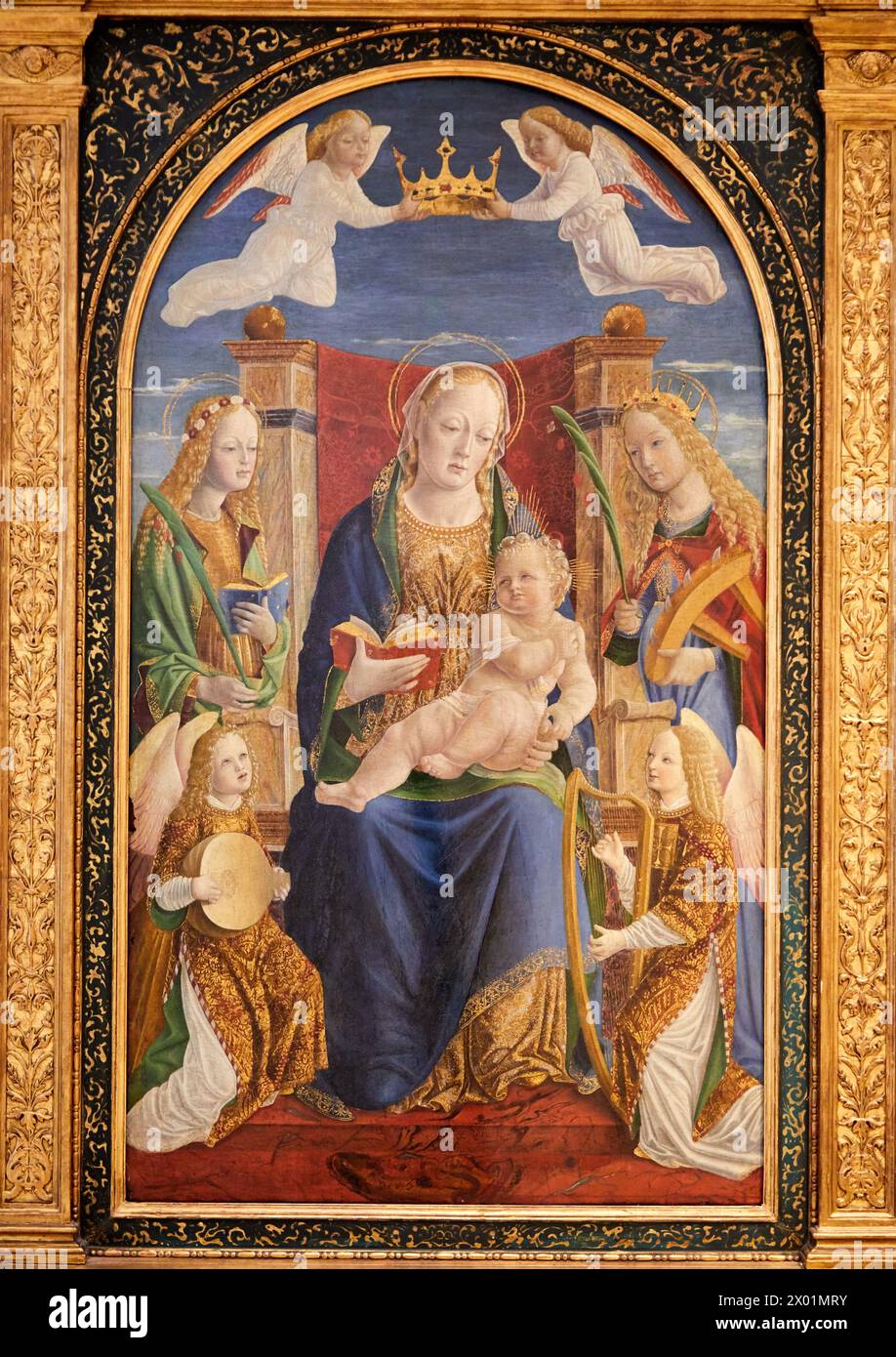 "Vierge à l'Enfant, avec sainte Dorothée, Sainte Catherine et deux anges musiciens", Vers 1500, Anonyme, Lombardie, Petit Palais Musée des Beaux Arts Foto Stock