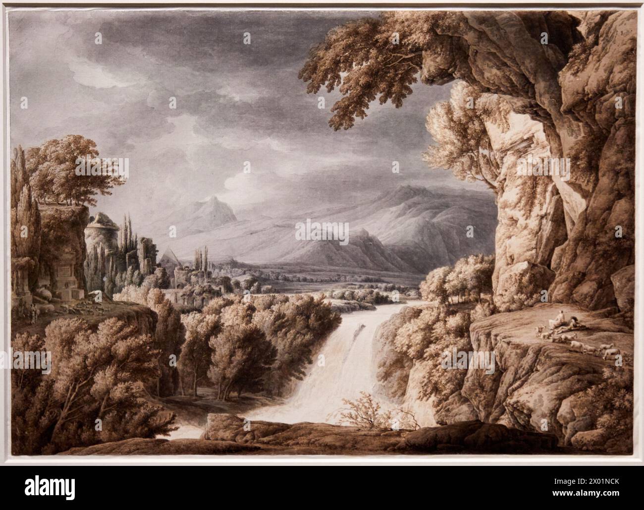 "Paysage héroique avec cascade", Franz Kobell, 1749-1822, l'Allemagne Romantictique Exhibition, Dessins des musées de Weimar, Petit Palais Musée des Be Foto Stock