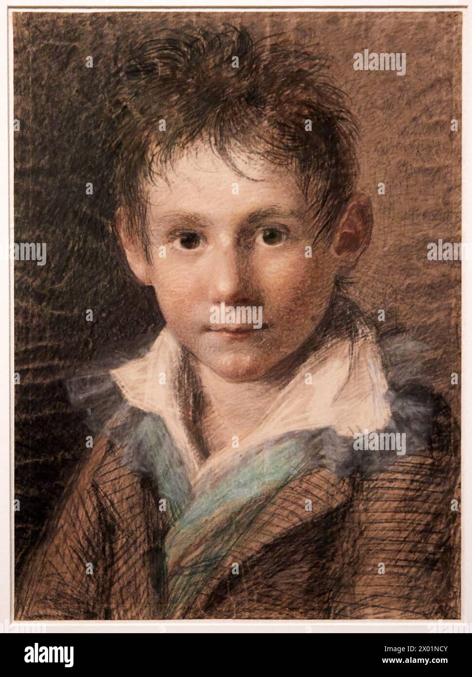 "Portrait en buste d'un jeune garcon", Maria Ellenrieder, 1791-1865, l'Allemagne Romtique Exhibition, Dessins des musées de Weimar, Petit Palais Mu Foto Stock