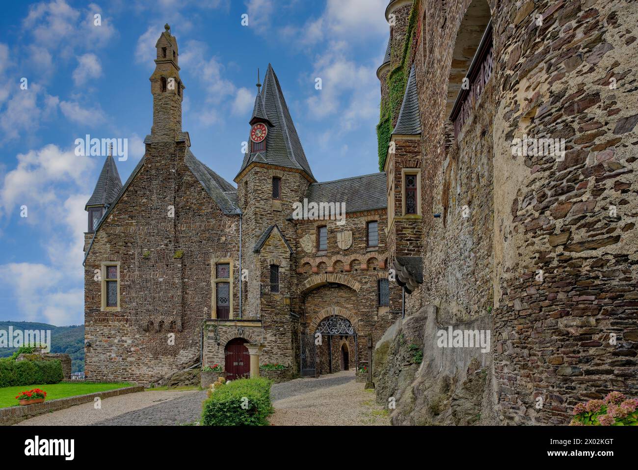 Ingresso, ex castello imperiale, Cochem, Renania Palatinato, Germania, Europa Foto Stock