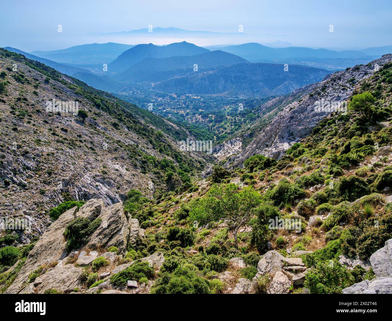 Paesaggio visto dalle pendici del Monte ZAS (Zeus), dell'isola di Naxos, delle Cicladi, delle isole greche, della Grecia, Europa Foto Stock