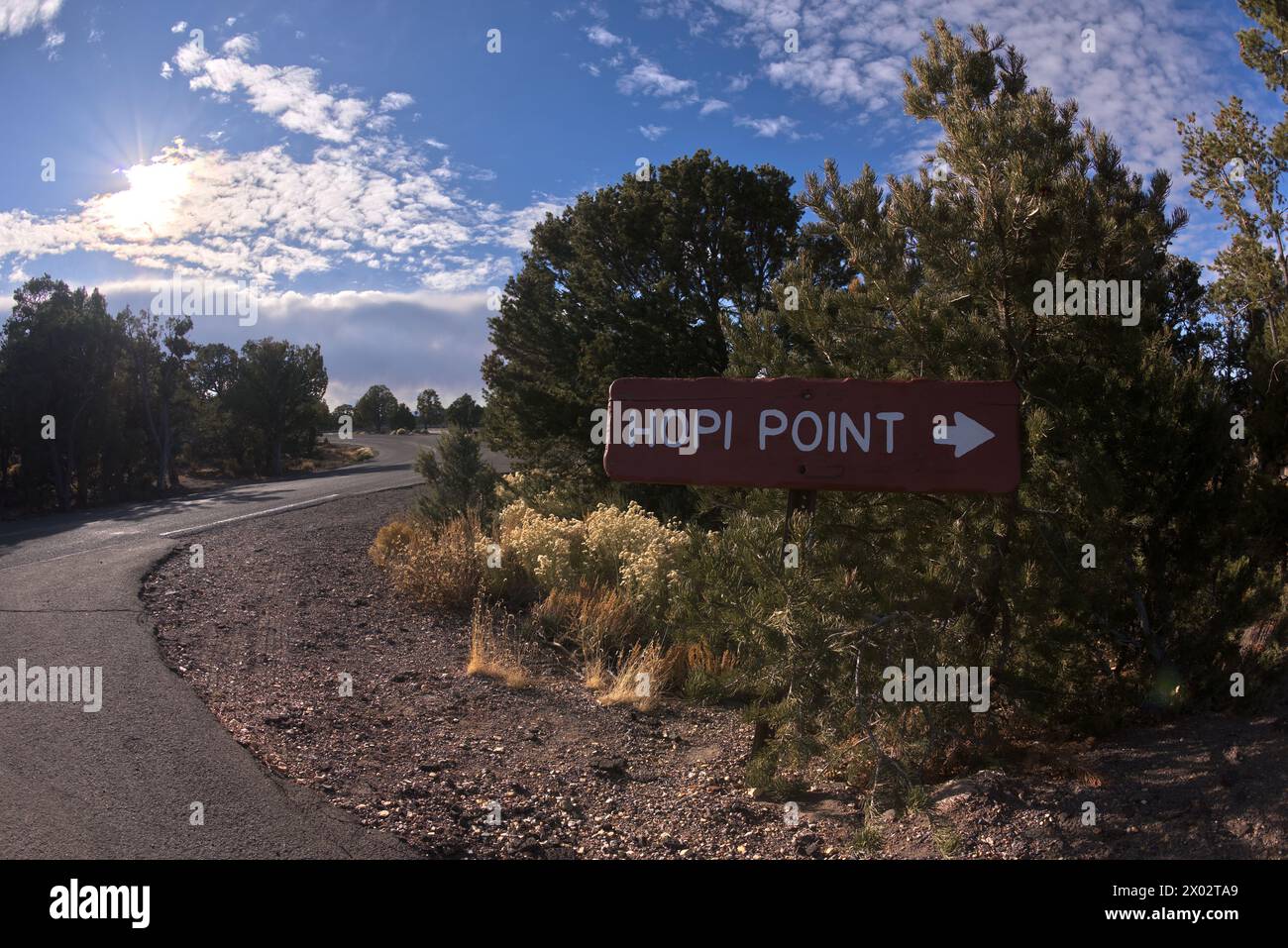 Un cartello che segna l'ingresso a senso unico a Hopi Point da Hermit Road, Grand Canyon, Arizona, Stati Uniti d'America, Nord America Foto Stock