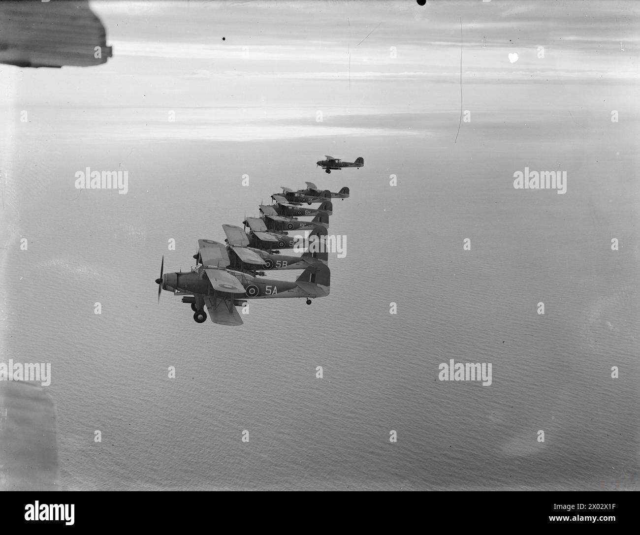 Il 22 giugno 1942, gli aerosiluranti della Fleet Air Arm volarono in formazione per un'esercitazione che trasportava siluri. Foto Stock