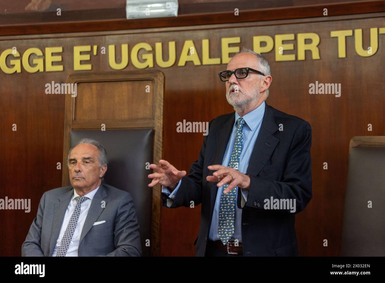 Ilio Mannucci Pacini alla memoria per l'uccisione a colpi di pistola in tribunale dell'avvocato Lorenzo Claris Appiani, del giudice Fernando Ciampi e di Giorgio erba del 9 aprile 2015 presso la seconda sezione penale - settimana - Cronaca - Milano, Italia - Martedì, 9 aprile 2024 (foto Stefano porta/LaPresse) Ilio Mannucci Pacini alla commemorazione per la sparatoria di morte in tribunale dell'avvocato Lorenzo Claris Appiani, del giudice Fernando Ciampi e di Giorgio erba il 9 aprile 2015 presso la seconda sezione penale - News - Milano, Italia - martedì 9 aprile 2024 (foto Stefano porta/LaPresse) Foto Stock