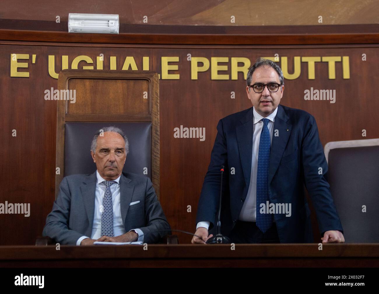 Da sinistra Giuseppe ondei Antonino la Lumia alla memoria per l'uccisione a colpi di pistola in tribunale dell'avvocato Lorenzo Claris Appiani, del giudice Fernando Ciampi e di Giorgio erba del 9 aprile 2015 presso la seconda sezione penale - settimana - Cronaca - Milano, Italia - Martedì, 9 aprile 2024 (foto Stefano porta/LaPresse) da sinistra Giuseppe Ondei Antonino la Lumiaat commemorazione per la morte in tribunale dell'avvocato Lorenzo Claris Appiani, del giudice Fernando Ciampi e di Giorgio erba il 9 aprile 2015 presso la seconda sezione penale - News - Milano, Italia - martedì 9 aprile Foto Stock