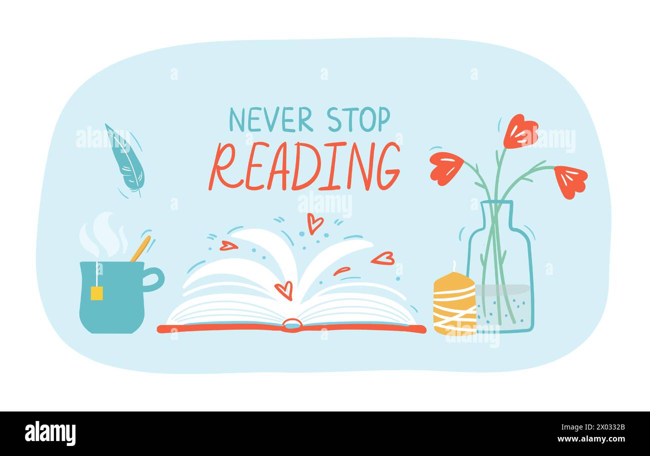 Lettura di libri aperti scritti a mano Illustrazione Vettoriale