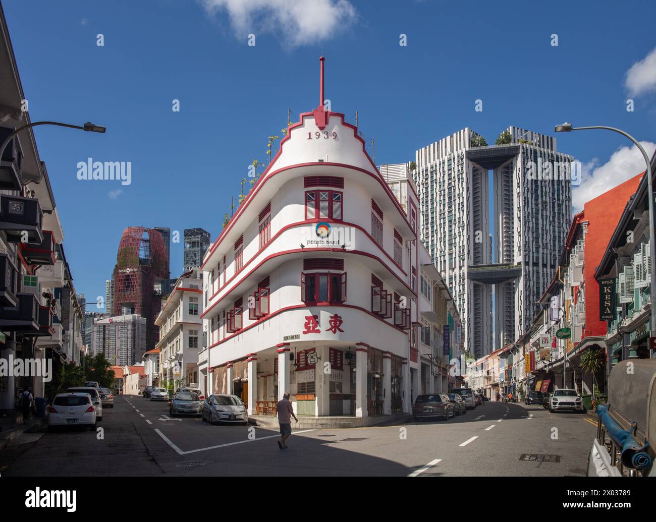Vista del 36 Keong Saik Rd, negozio storico a Tanjong Pagar Singapore con ristorante Potato Head Foto Stock
