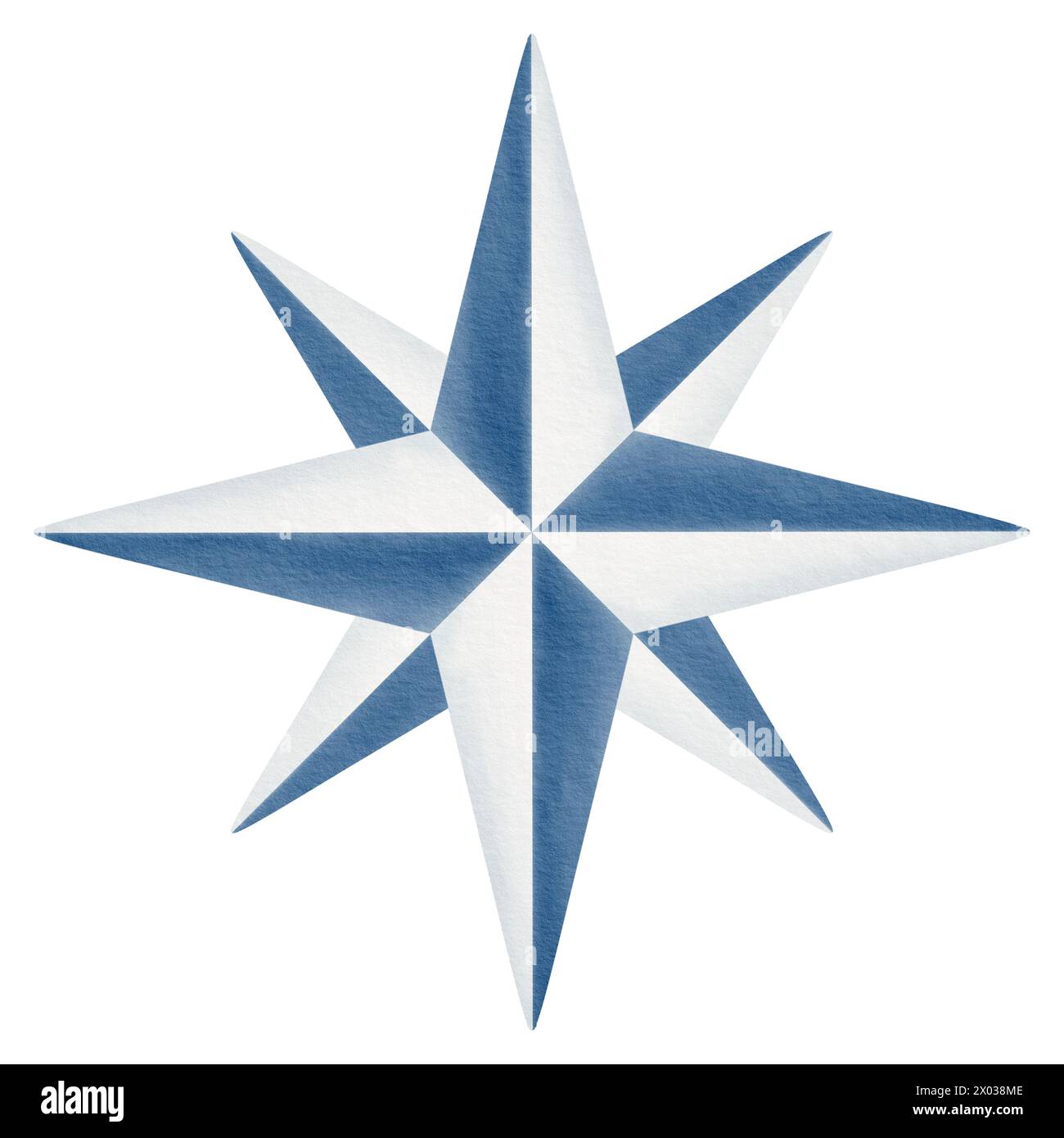 Wind Rose in colori monocromatici blu e bianco, tradizionale per piastrelle in ceramica mediterranea. Illustrazione ad acquerello. Per mappe, adesivi Foto Stock