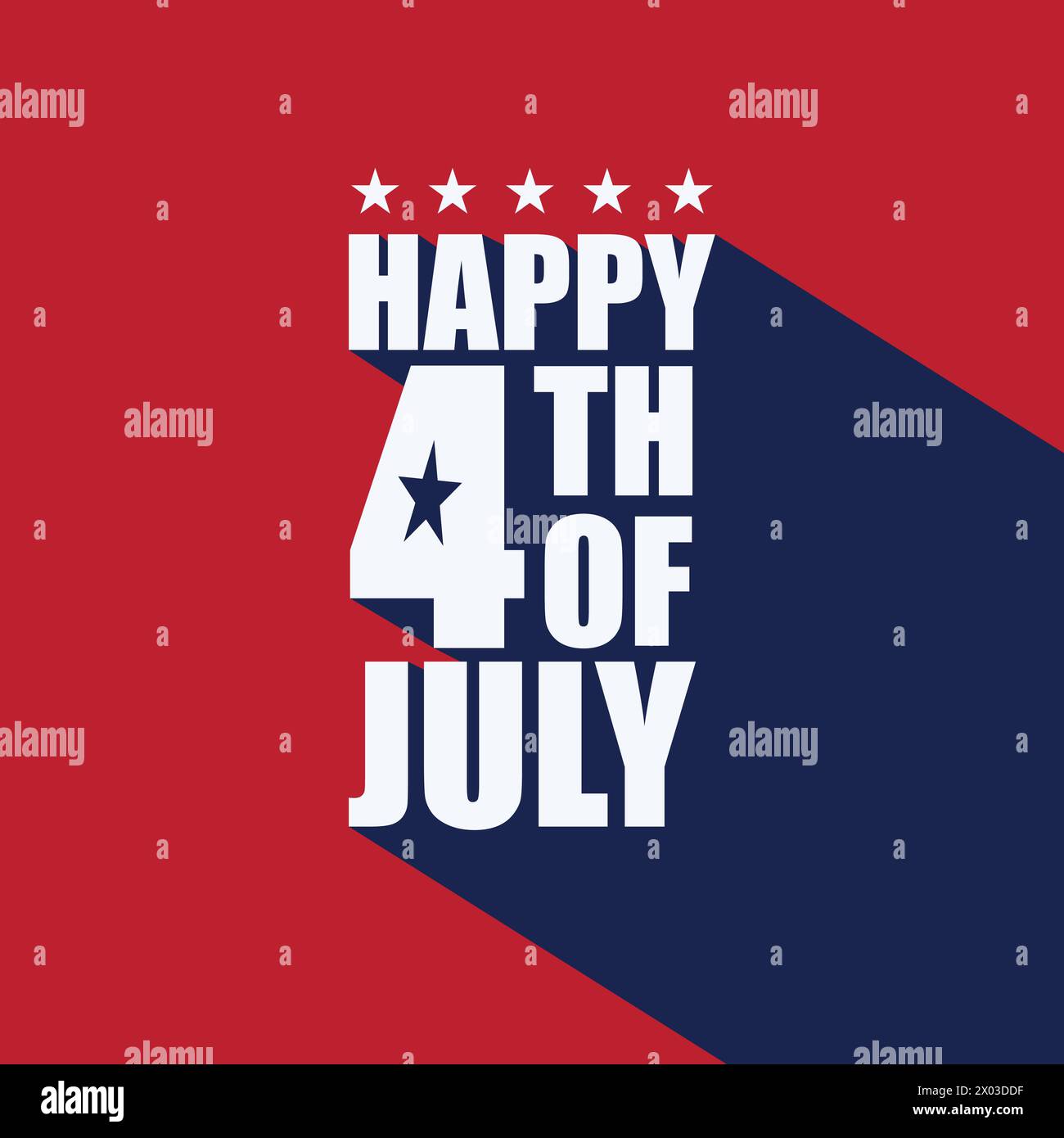 Felice design poster 4 luglio con una lunga ombra su sfondo rosso. 4 luglio - giornata americana dell'indipendenza ricordare e onorare il design di striscioni. STATI UNITI Illustrazione Vettoriale