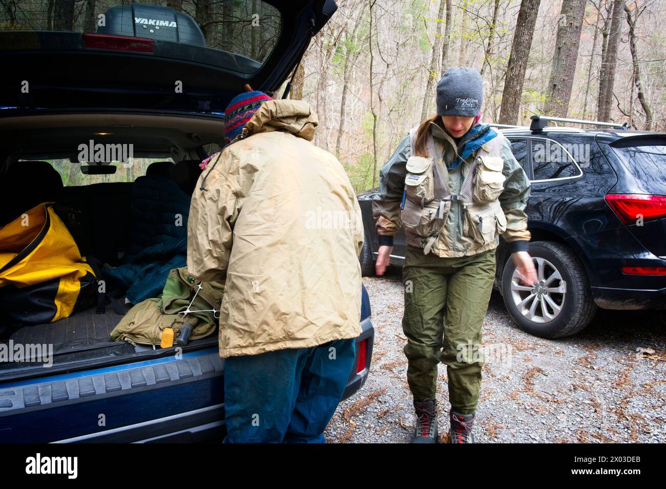 Stati Uniti: 04/04/2024; pesca con la mosca sul North Creek vicino a Buchanan Virginia. Foto Stock