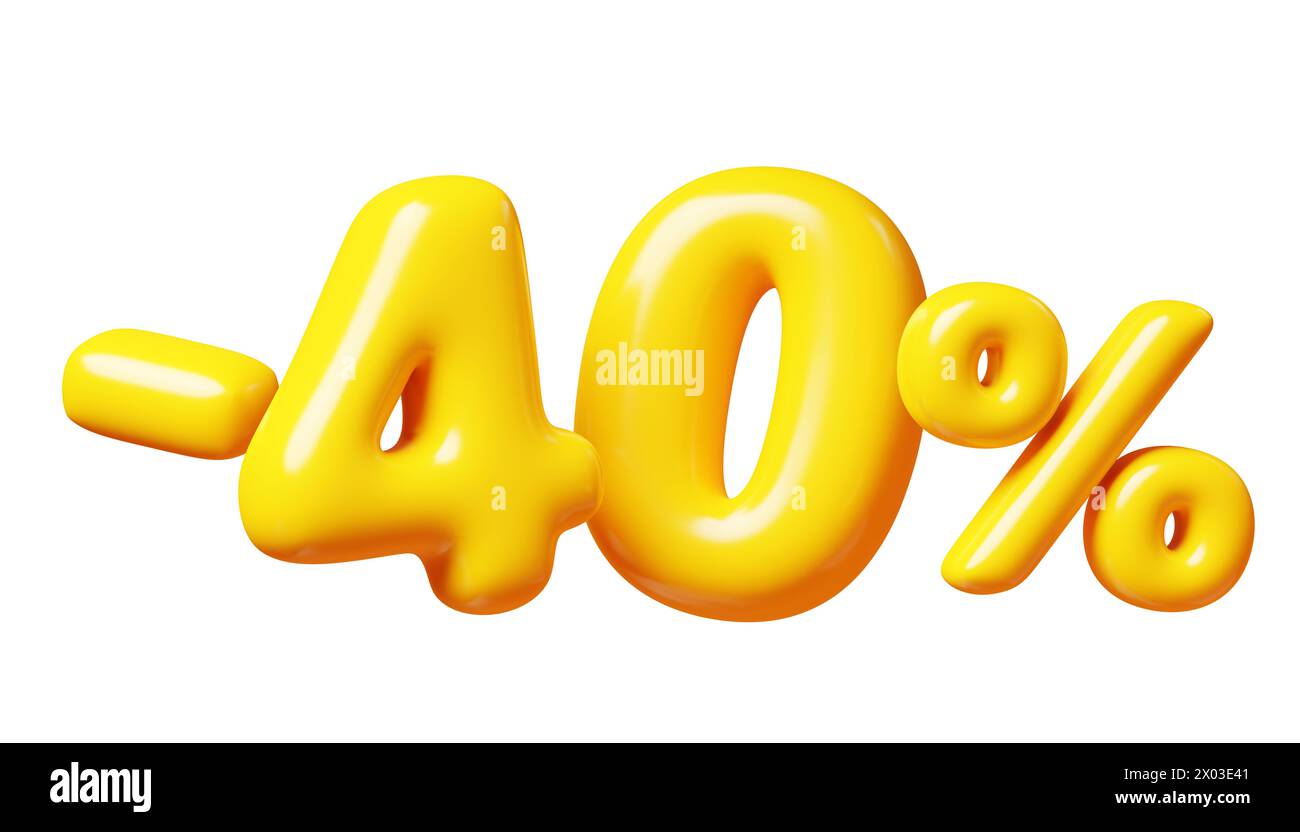 Il numero del palloncino meno il quaranta per cento del simbolo per la vendita. illustrazione di rendering 3d. Foto Stock