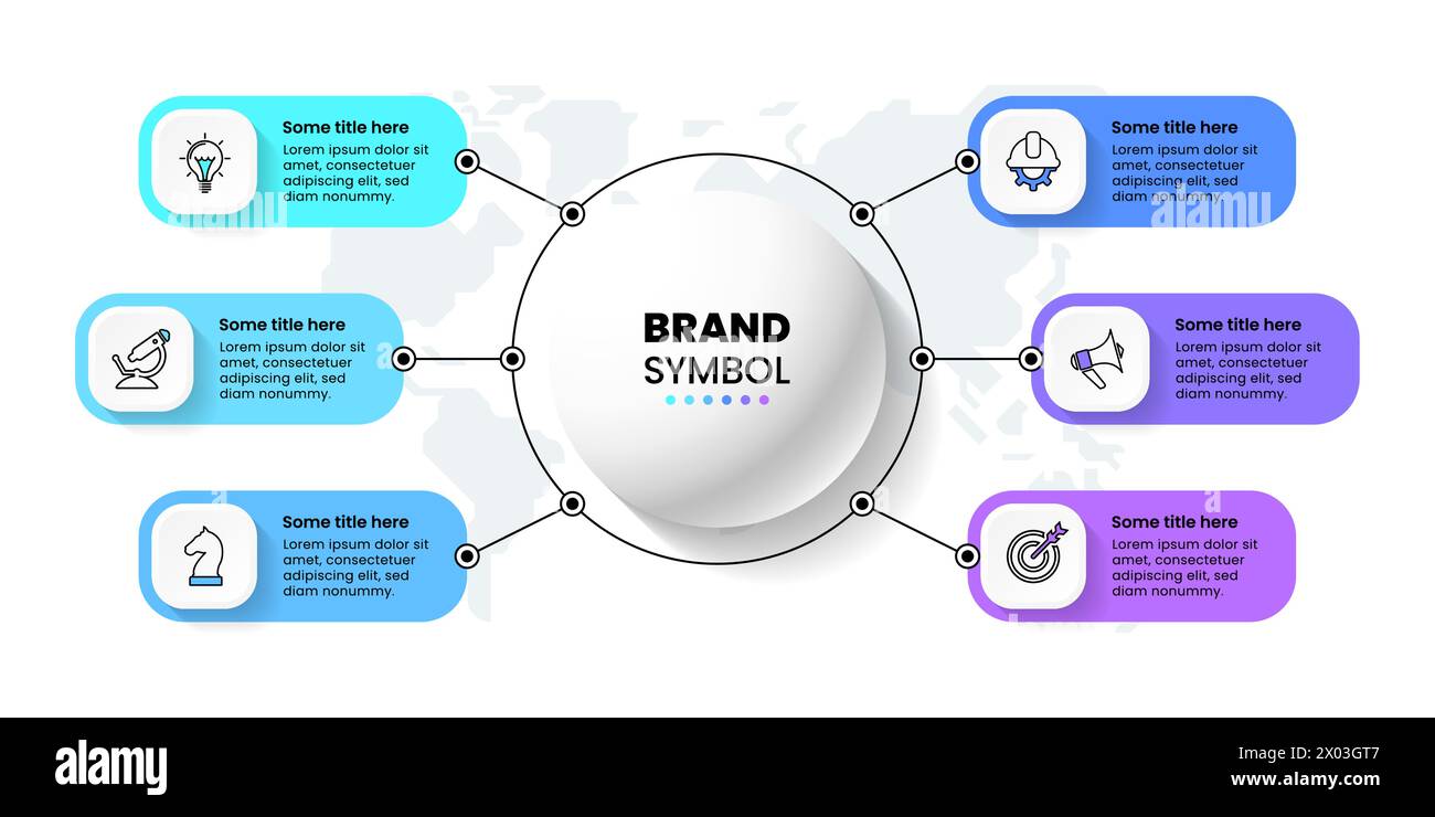 Modello infografico con icone e 6 opzioni o passaggi. Cerchio. Può essere utilizzato per il layout del flusso di lavoro, il diagramma, il banner, il webdesign. Illustrazione vettoriale Illustrazione Vettoriale