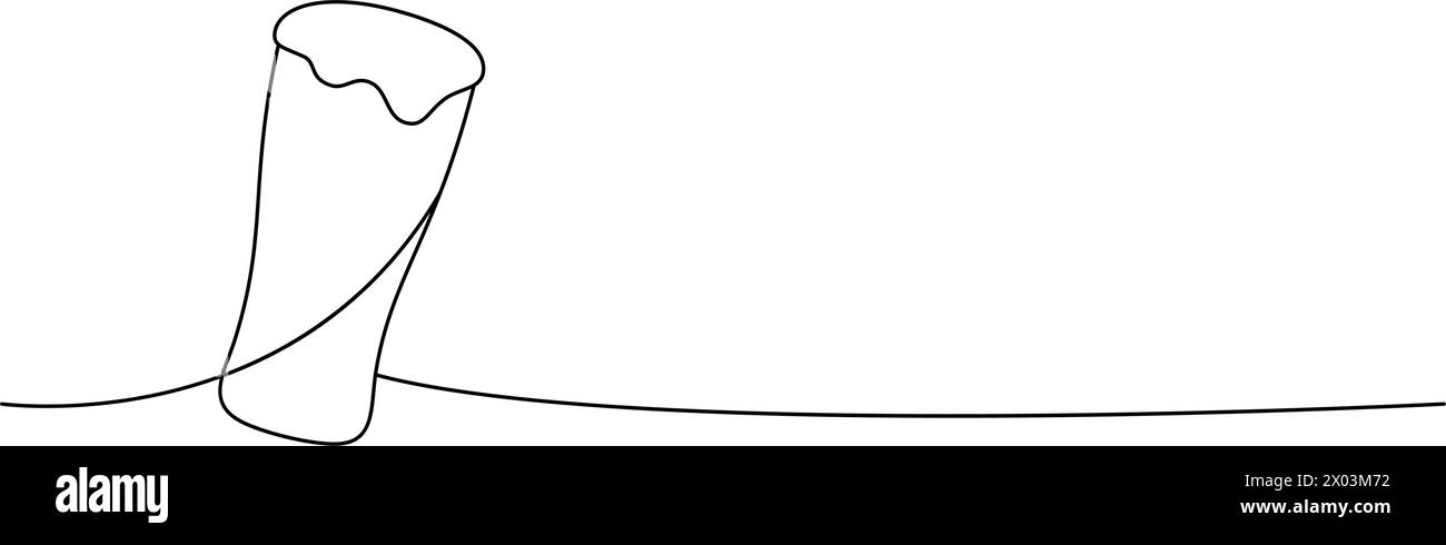 Bicchiere di birra a una linea, disegno continuo. Illustrazione continua di una riga dei prodotti da pub della birra. Illustrazione lineare vettoriale. Illustrazione Vettoriale
