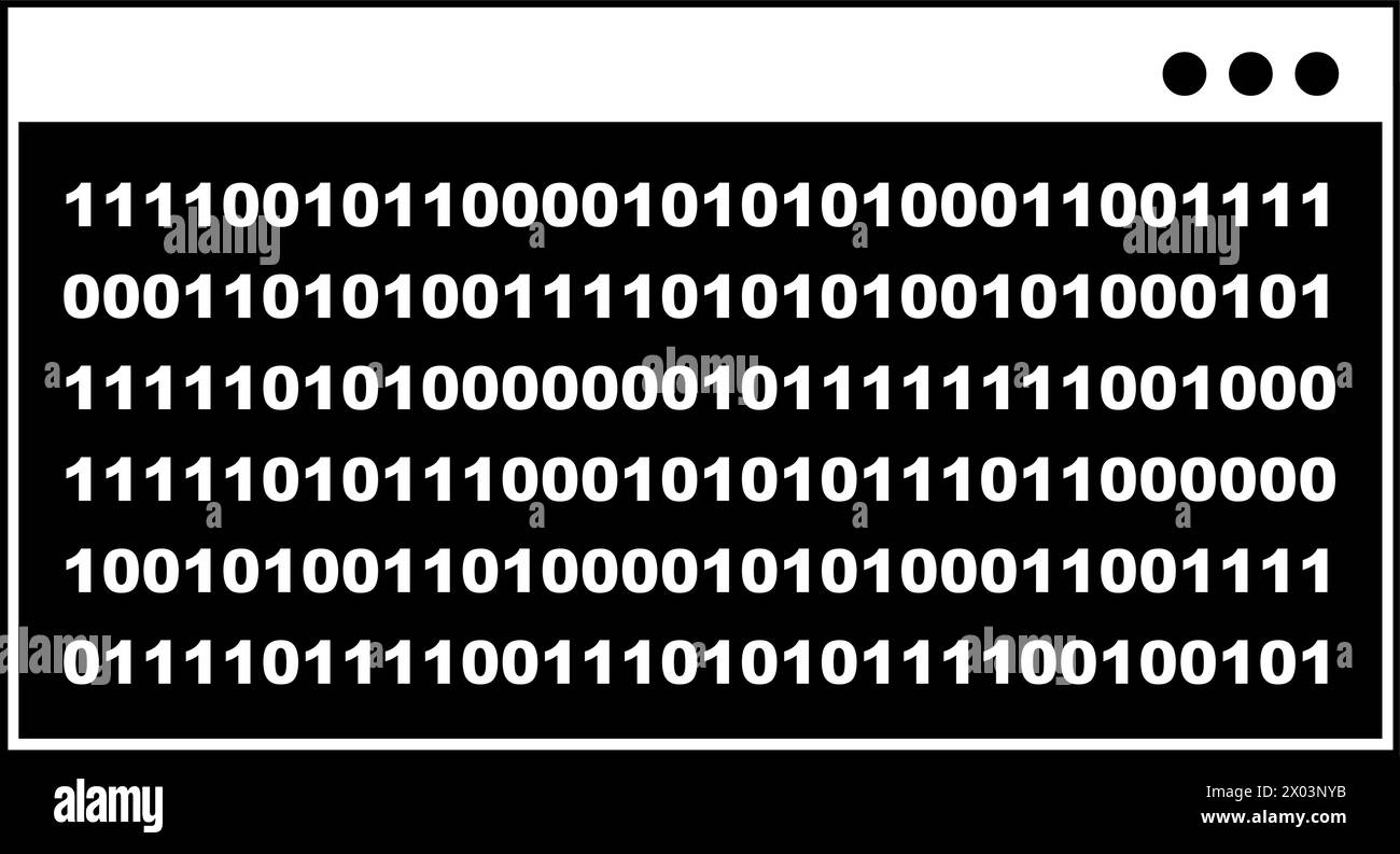 icona in bianco e nero vettoriale codice binario terminale cmd Illustrazione Vettoriale