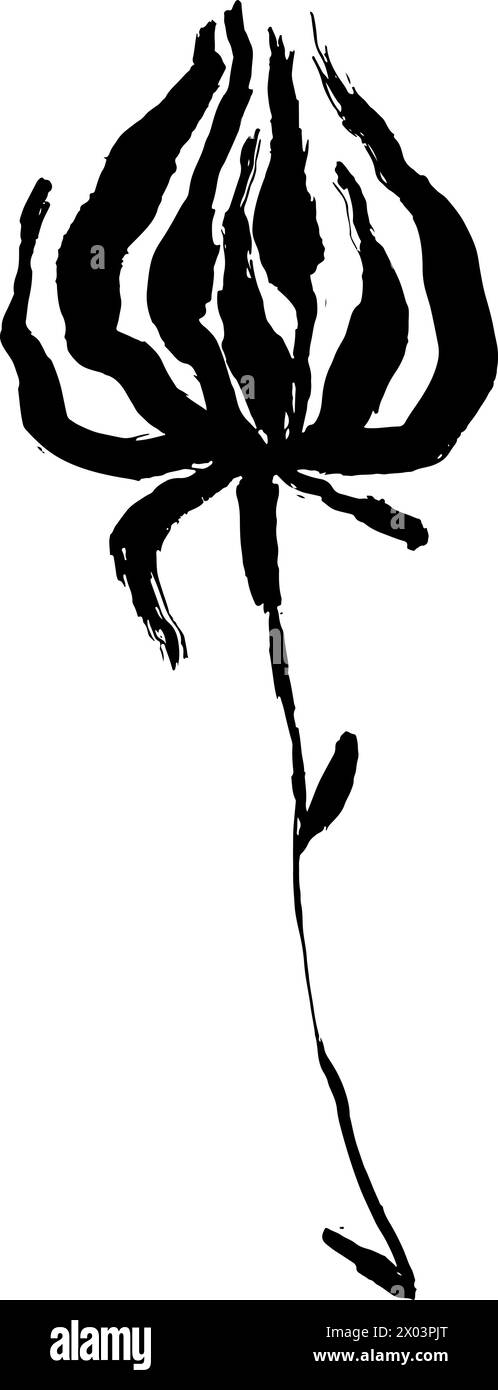 Dry Bruch Grunge Poppy Flower silhouette Illustrazione Vettoriale