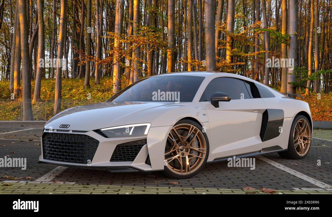 Audi R8. Nato in pista, fatto per la strada. Foto Stock